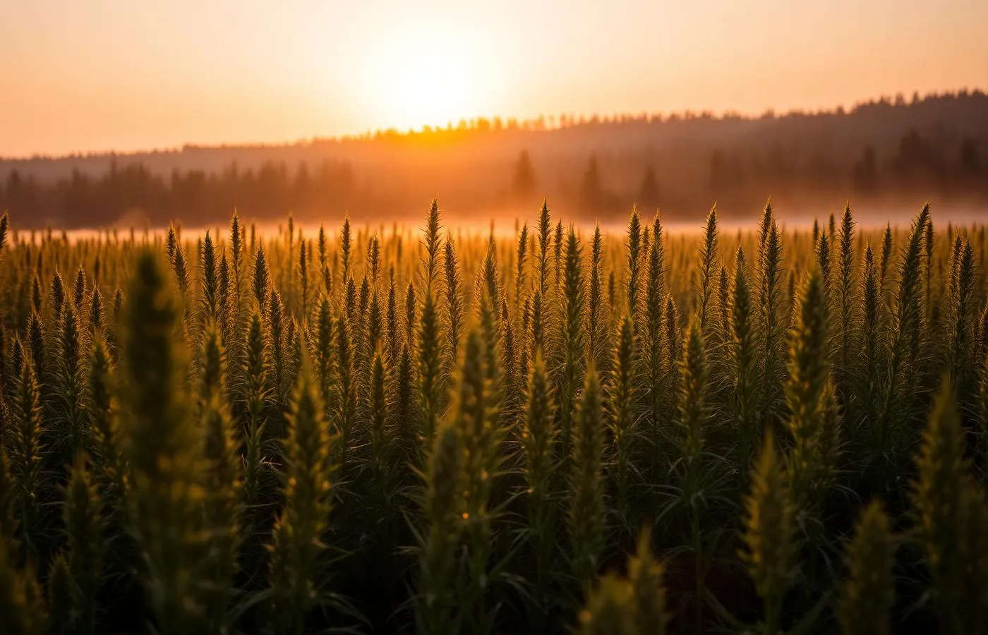 Industrial hemp field at sunrise